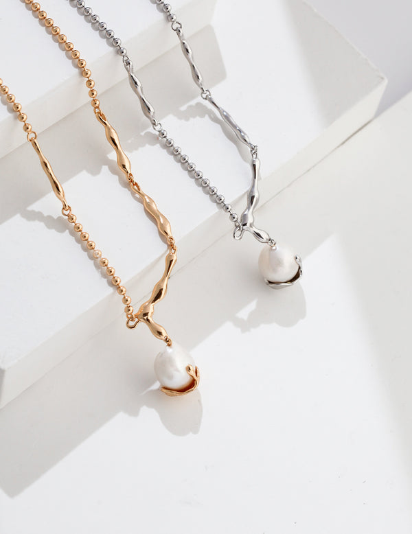 Sterling Silver Natural Pearl Necklace