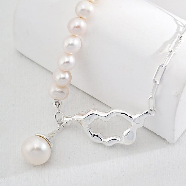 S925 10MM Large Round Flawless Pearl Silver-Tone Necklace