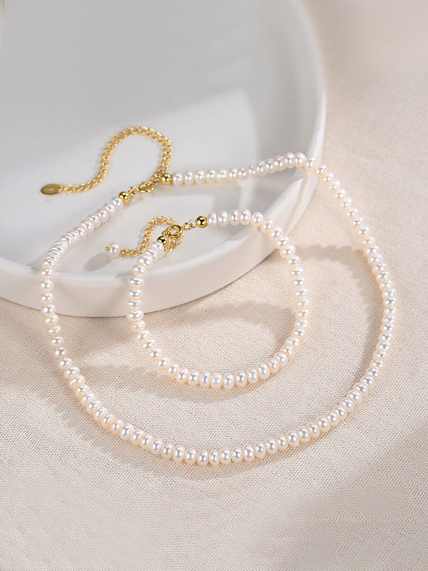 S925-Silver Gold Pearl Necklace