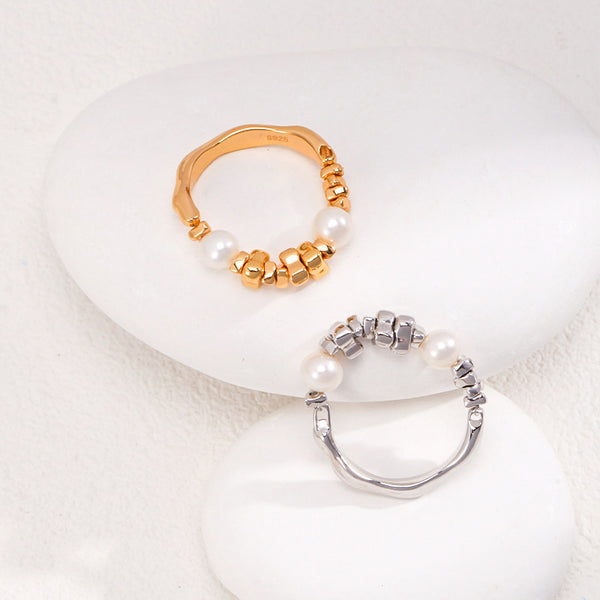 Sterling Silver Pearl Ring - Fragmented Silver Series
