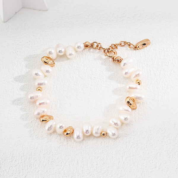 S925 Silver - Vintage Gold Pearl Bracelet