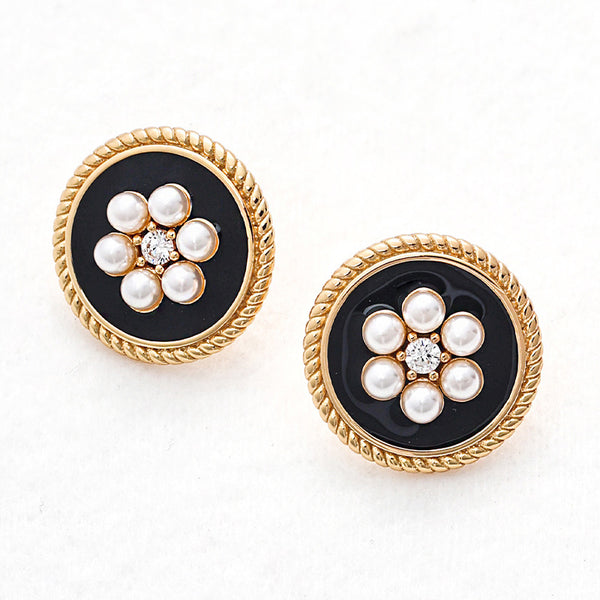 S925 Silver - Vintage Gold Faux Pearl Earrings
