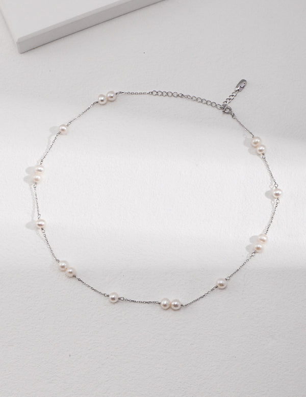 Sterling Silver Pearl Necklace - Minimalist Style