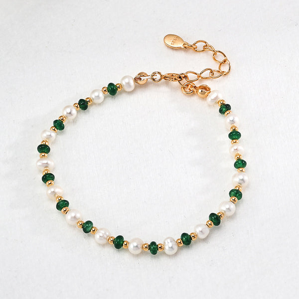 S925 Sterling Silver Vintage Gold Pearl Bracelet