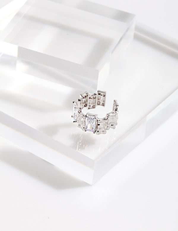 Irregular Rectangular Spacer Zircon Design Ring