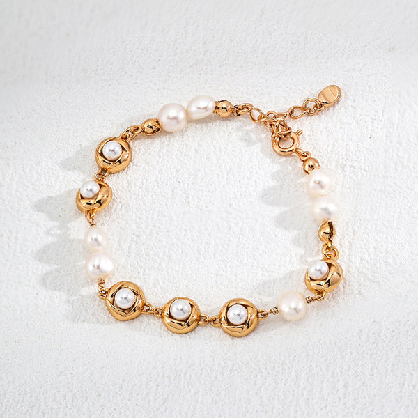 S925 Sterling Silver Fashionable Natural Pearl & Shell Bead Bracelet