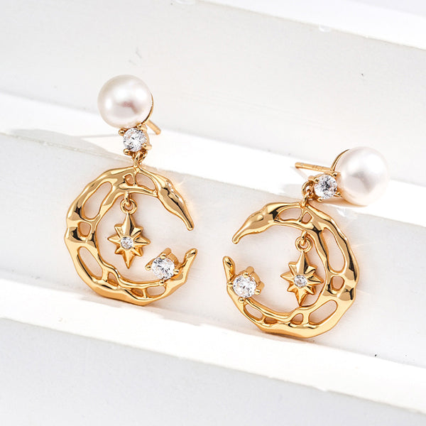 S925 Silver Stylish Natural Pearl & Zircon Earrings