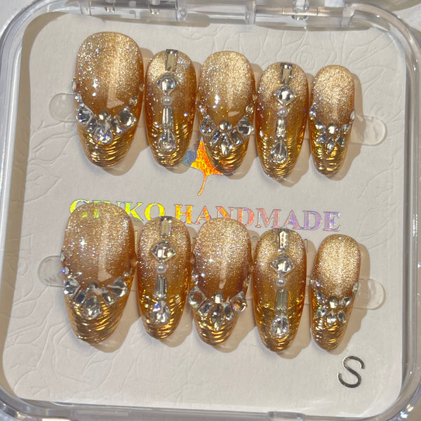 Orange Cat Eye Press On Nail