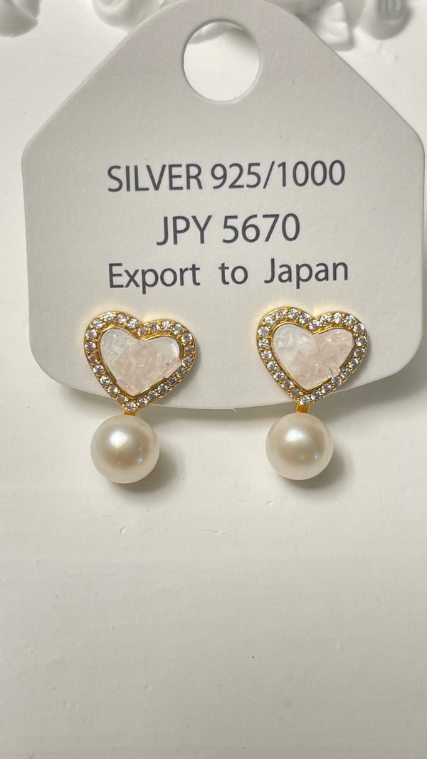 Zircon Heart real pearl earrings