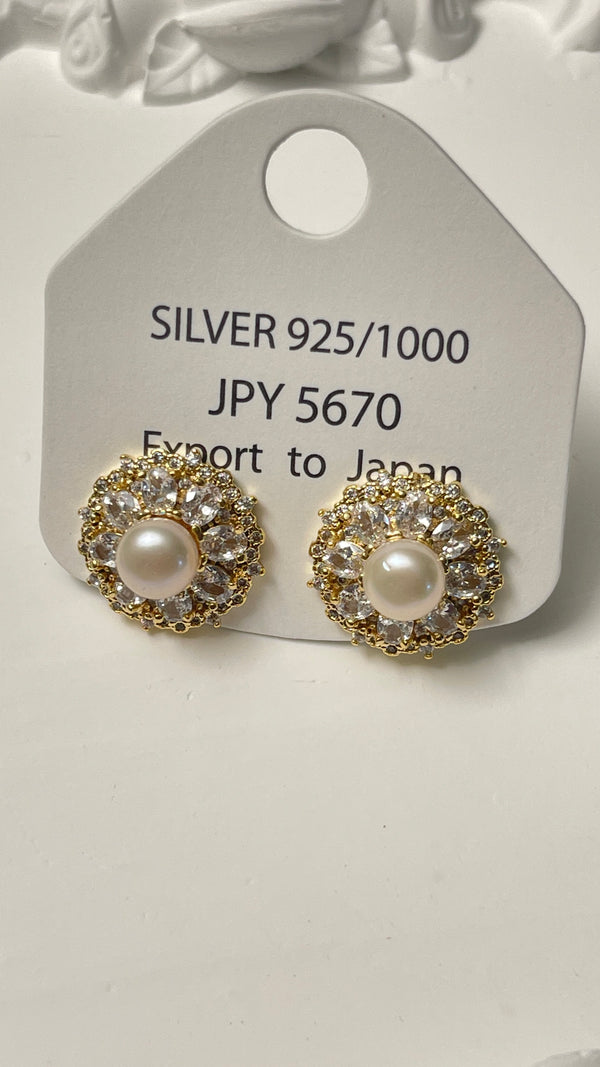 Zircon Sun Flower real pearls earrings